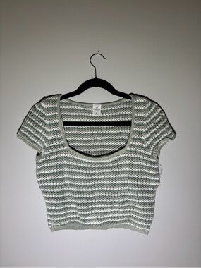 Hollister Green & White Striped Open-Knit Crop Top Size M